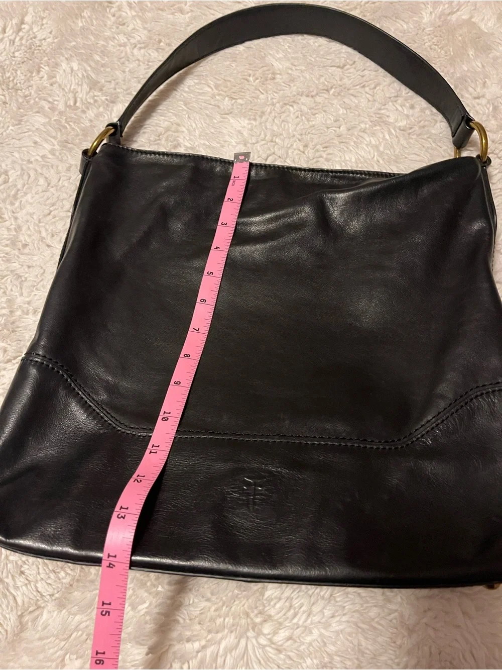 Frye Paige Black Leather Slouchy Hobo Shoulder Bag Handbag Brass Hardware